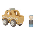 Little Dutch yellow wooden taxi with wooden peg-doll driver