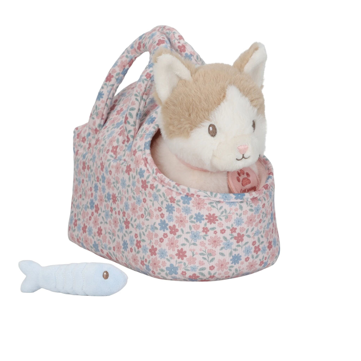 Little Dutch Marley plush cat in a floral carry bag