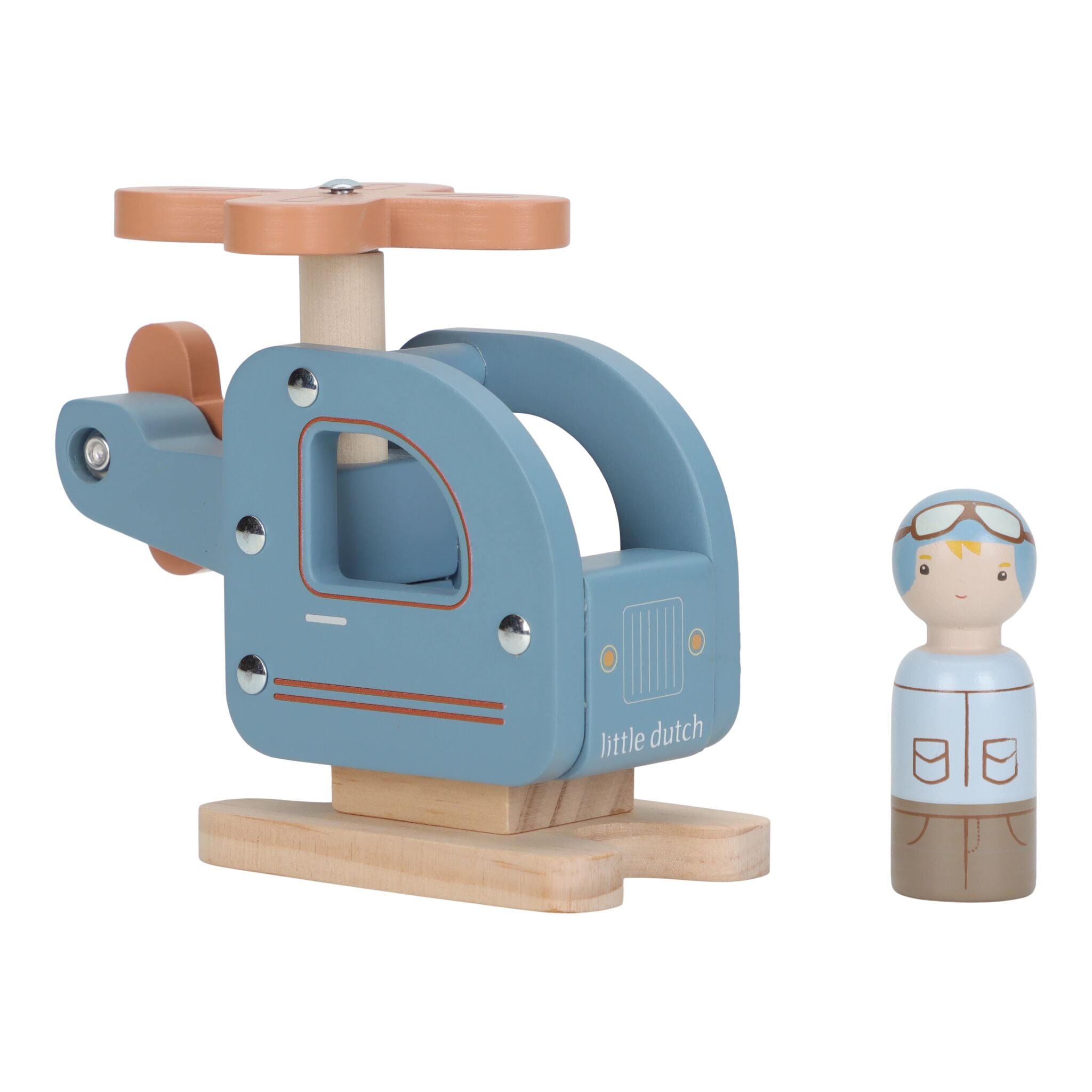 Little Dutch Wooden Helicopter blue with pilot figure