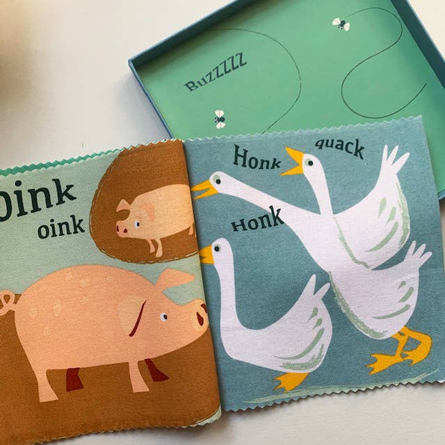 ThreadBear Noisy Farmyard rag book, soft cloth book for babies