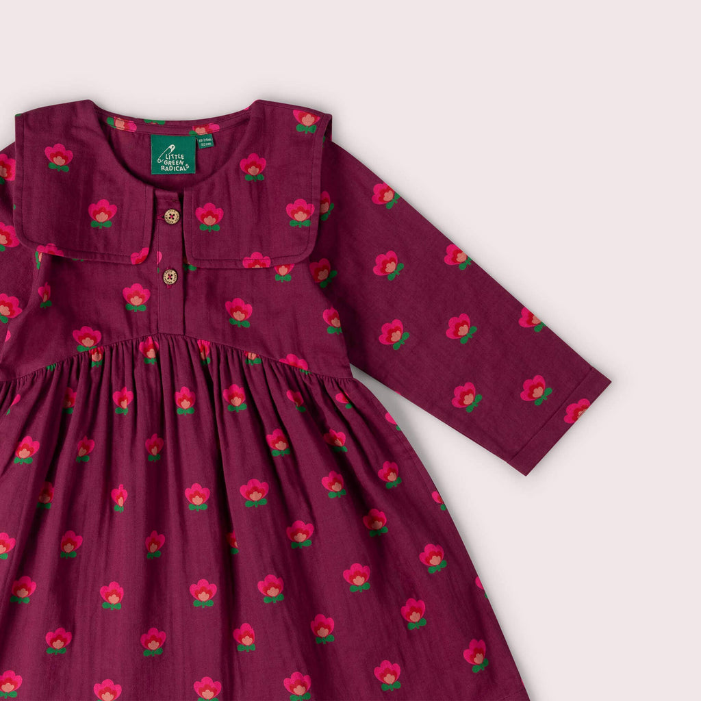 Little Green Radicals pink flowers sailor dress, organic girls' dress