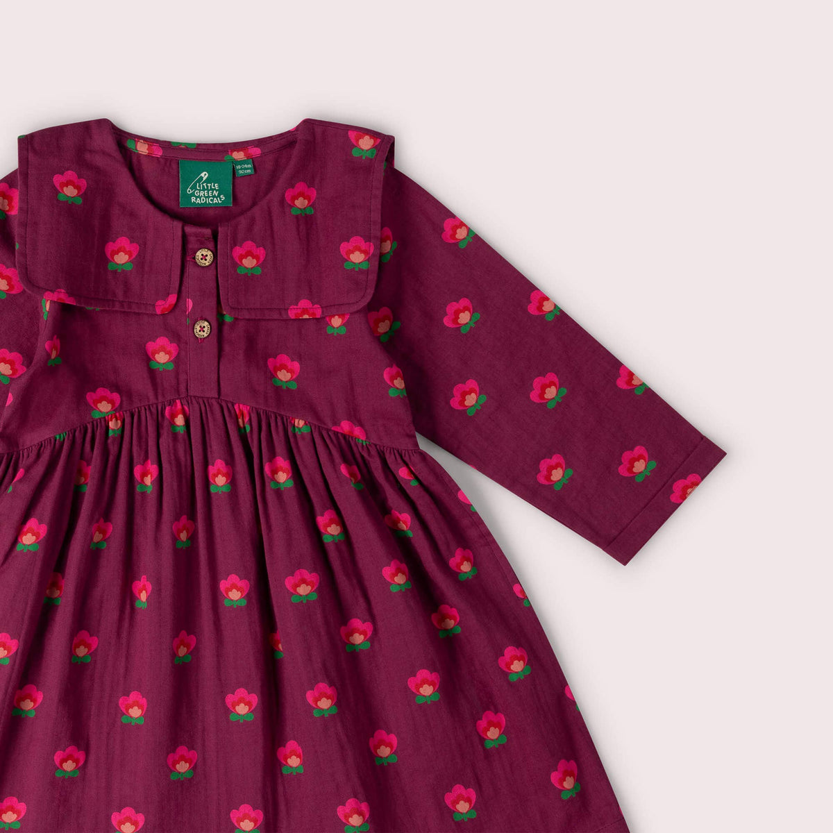 Little Green Radicals pink flowers sailor dress, organic girls' dress