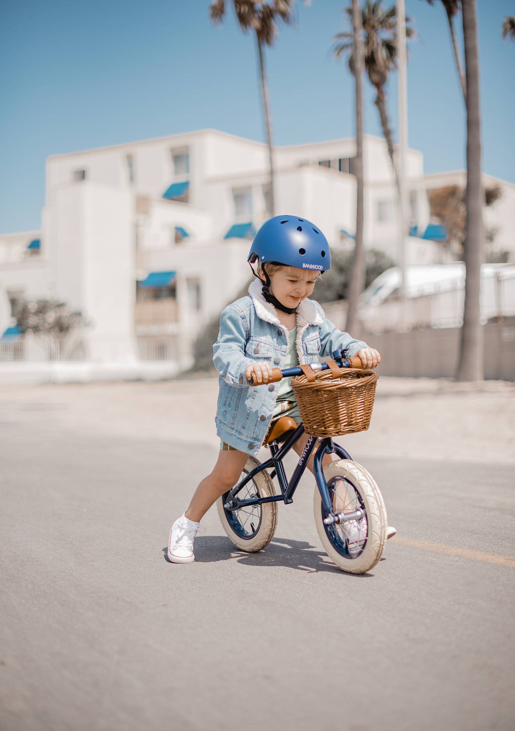Banwood First Go vintage navy balance bike, wooden no-pedal kids' bike