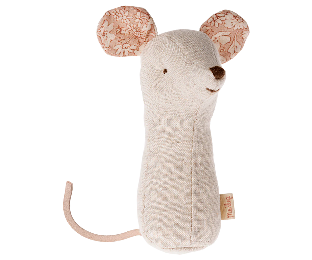 Maileg Lullaby Friends mouse rattle in nature, soft baby toy