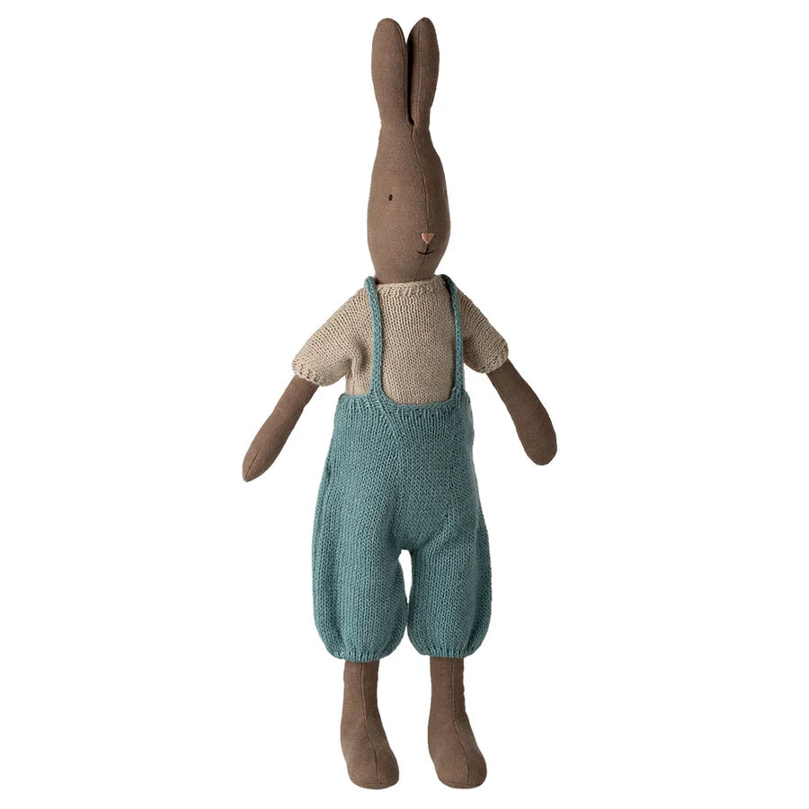 Maileg Rabbit, Size 3 - Brown - Knitted shirt and overall