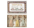 Maileg triplets baby mice in matchbox, stripe, miniature toy for children
