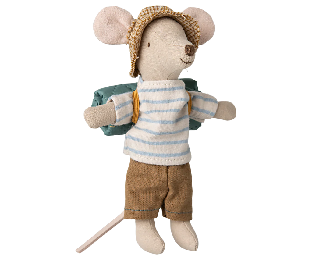 Maileg hiker mouse big brother in stripes, soft toy mouse for children
