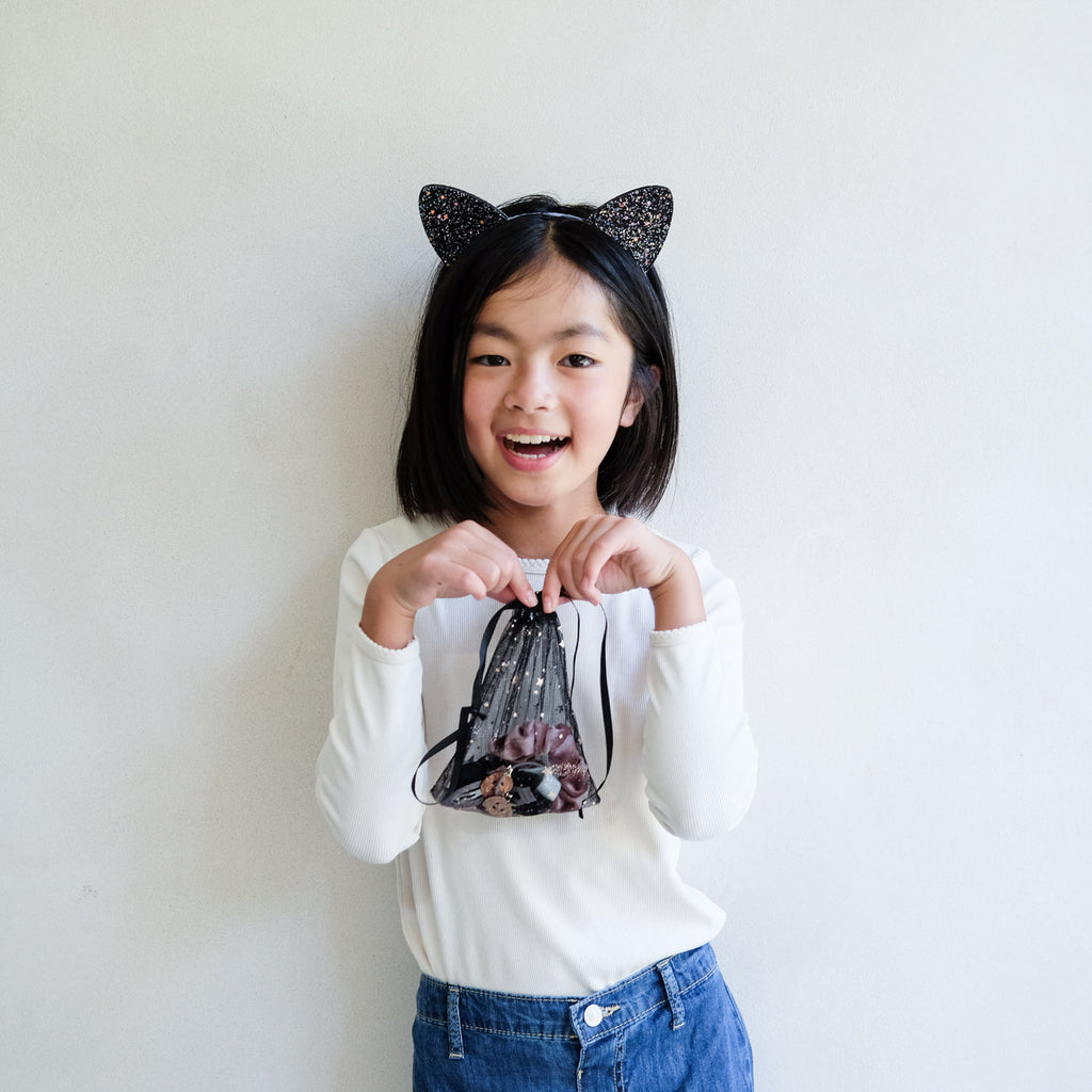 Mimi & Lula black glitter cat ears alice band for kids' Halloween dress-up – image 4