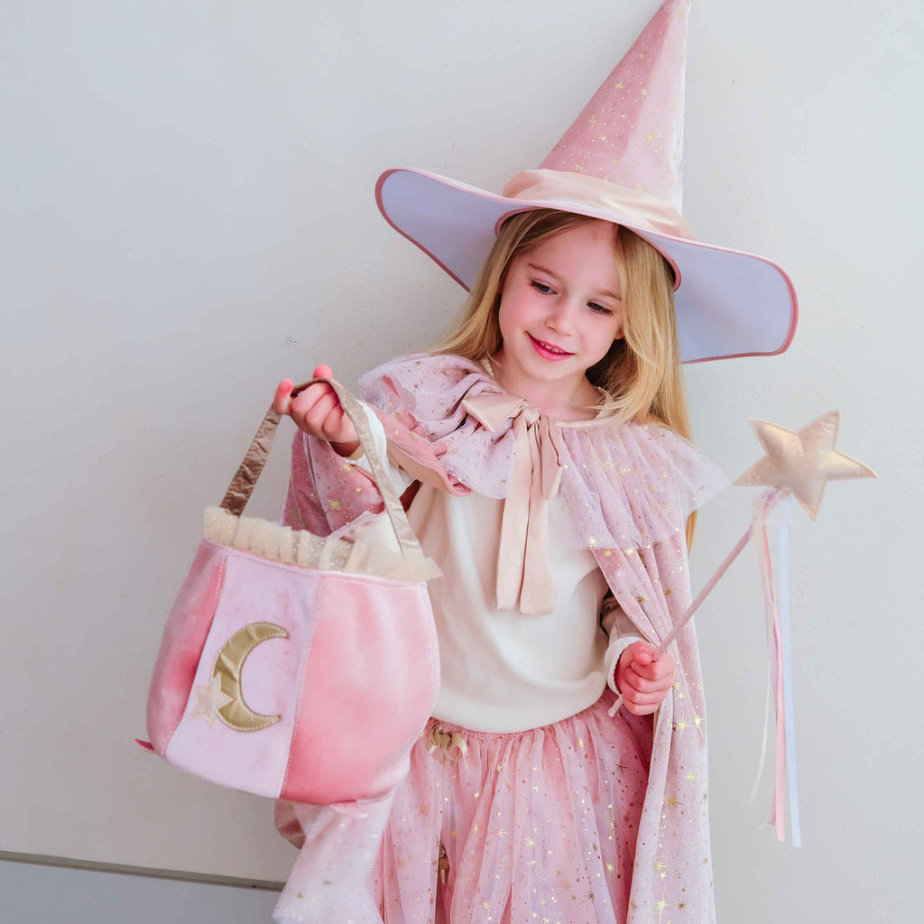 Mimi & Lula Elspeth pink velvet witch hat with gold bow for kids – image 3