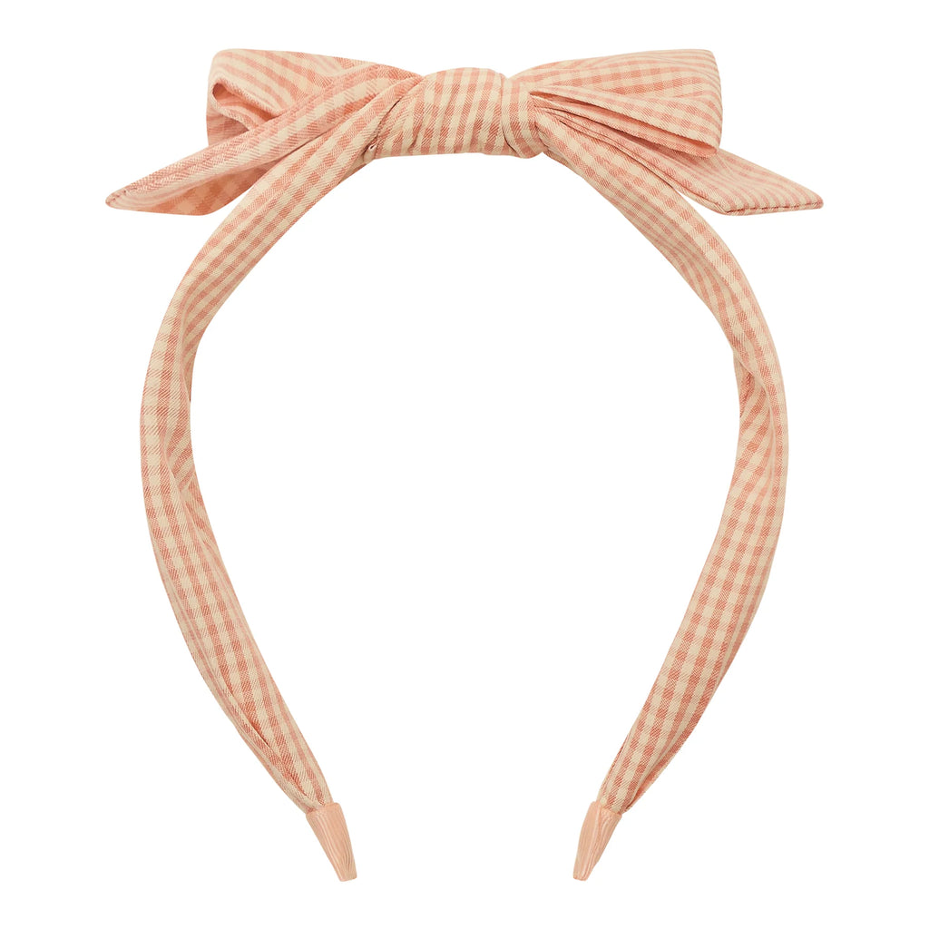 Peach gingham Edie bow Alice headband for kids, Mimi and Lula