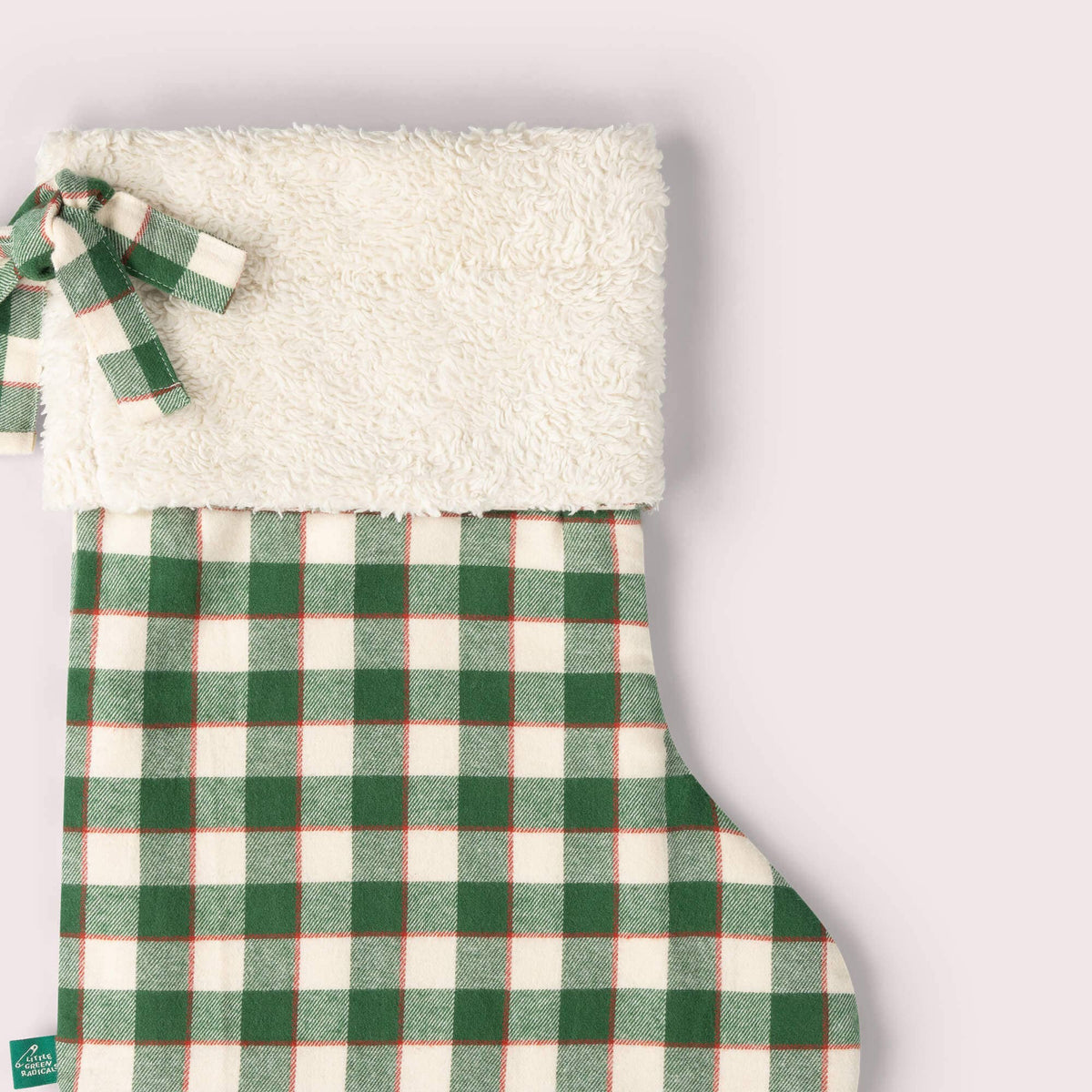 Little Green Radicals olive check organic Christmas stocking, kids' stocking