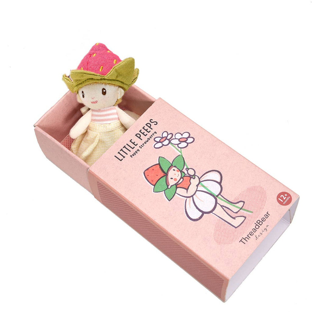 ThreadBear Little Peeps Poppy Strawberry 12cm matchbox doll, kids' soft toy