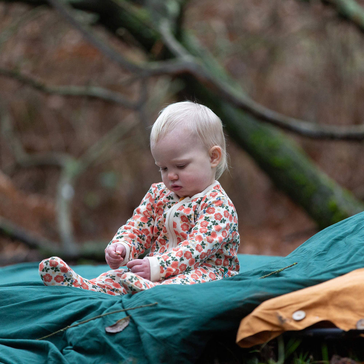 Little Green Radicals Petals zip organic babygrow, baby sleepsuit