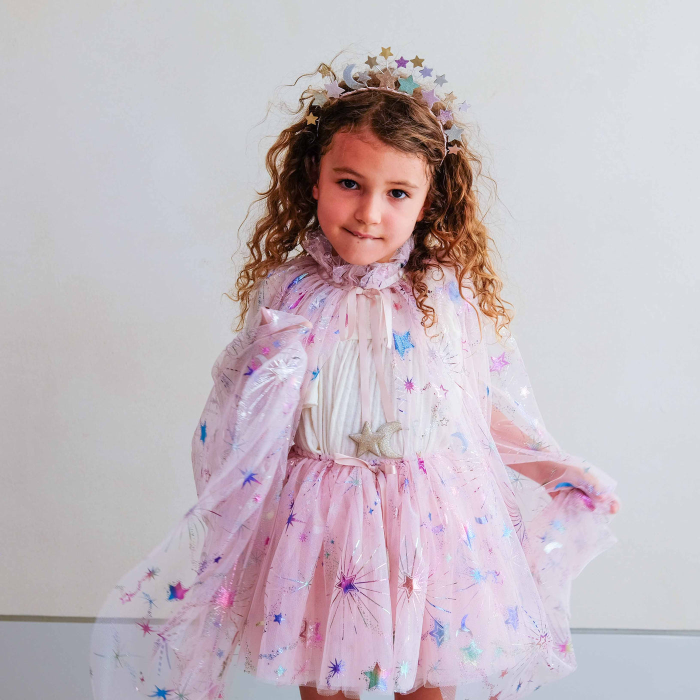 Mimi & Lula Celestial Pink Cape holographic star detail