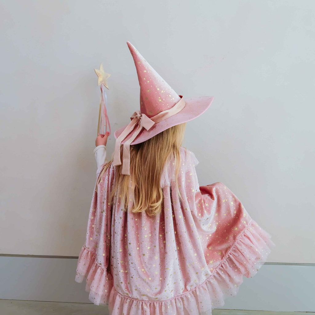 Mimi & Lula Elspeth pink velvet witch hat with gold bow for kids – image 2