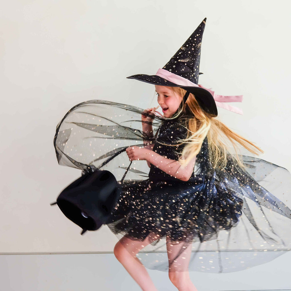Mimi & Lula Ethel black star tulle witch cape for kids' Halloween costume – image 4