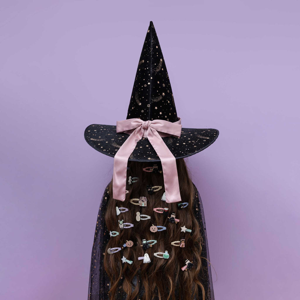 Mimi & Lula Ethel black velvet witch hat with pink bow for kids – image 3