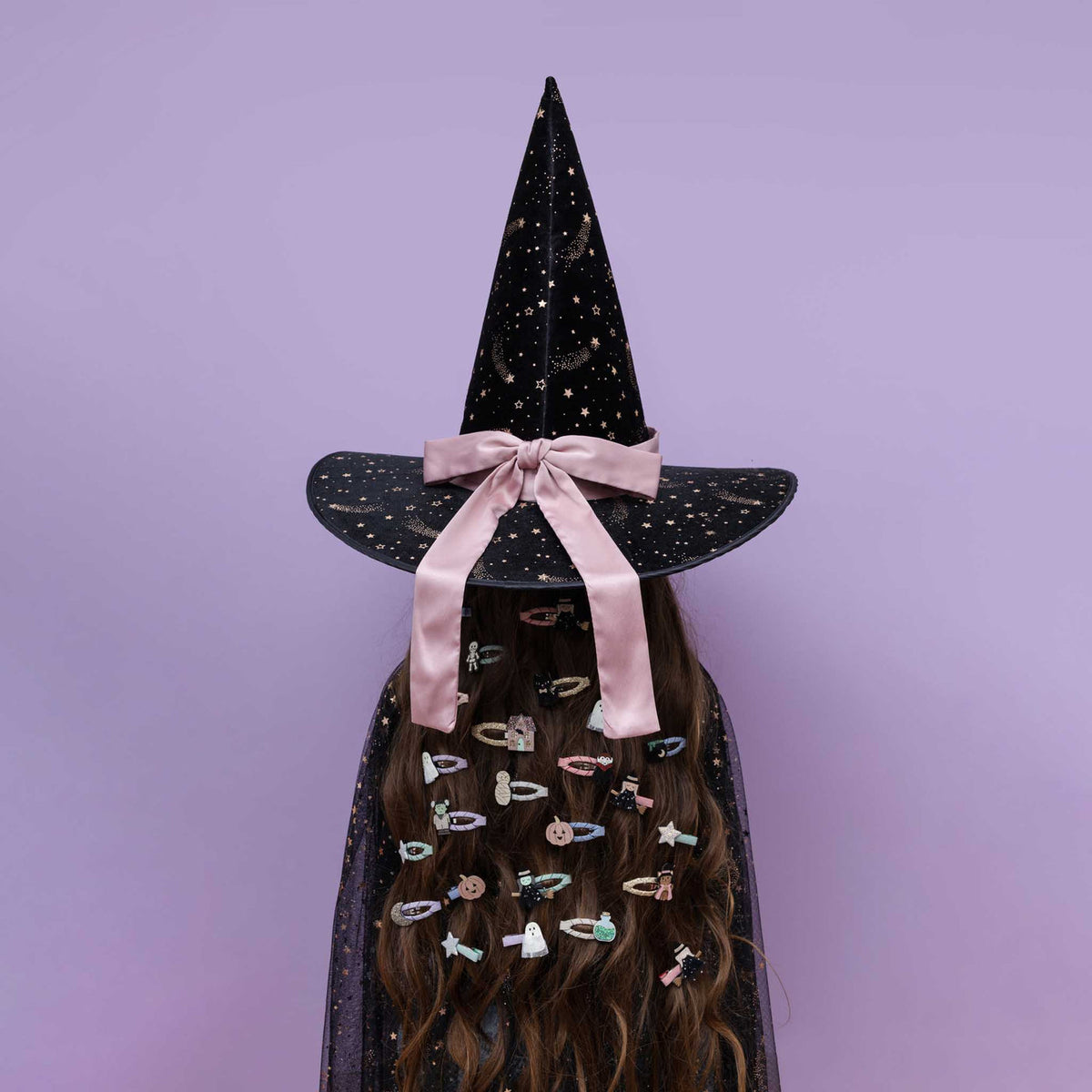 Mimi & Lula Ethel black velvet witch hat with pink bow for kids – image 3
