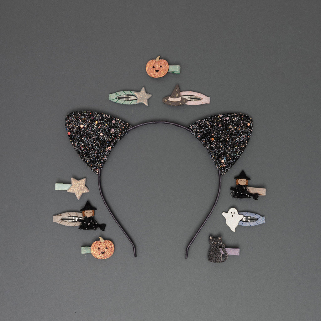 Mimi & Lula black glitter cat ears alice band for kids' Halloween dress-up – image 3