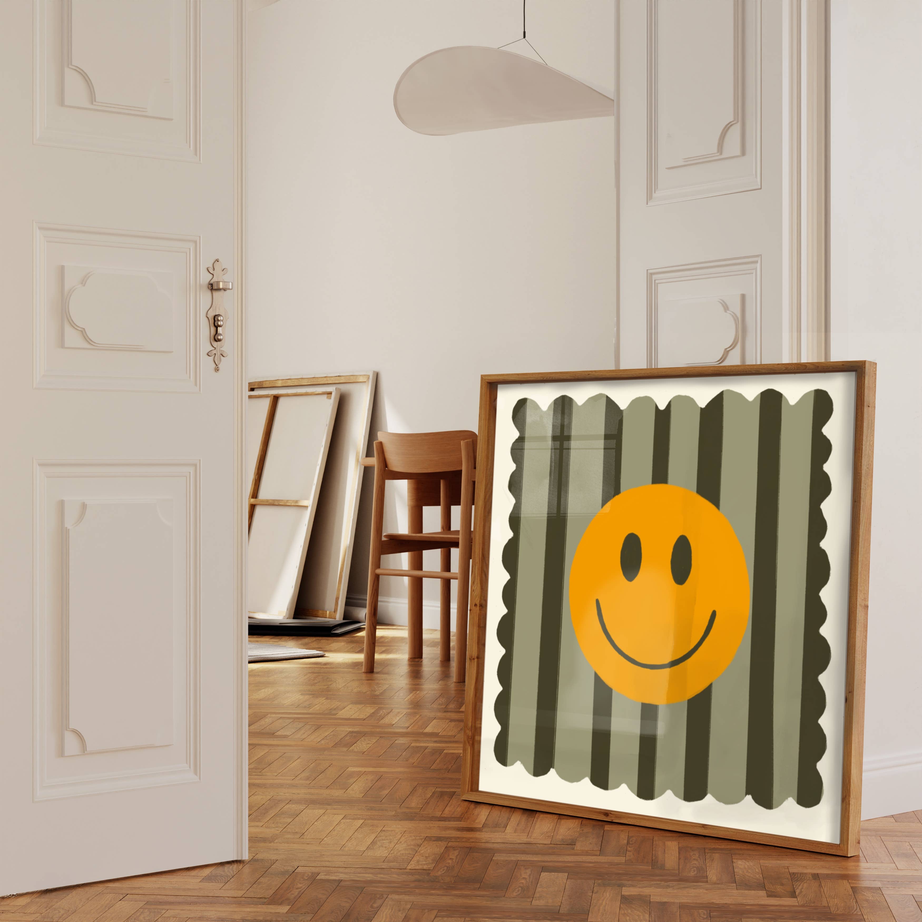 Olive Stripe Smiley, Dopamine Decor, Maximalist, Colourful 