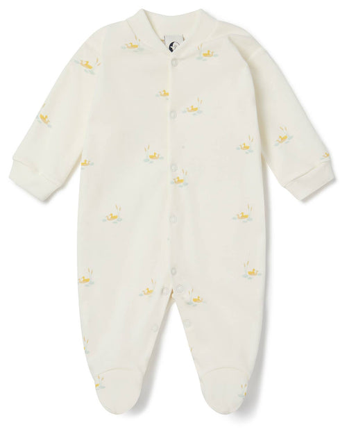 Baby sleepsuit in duckling print, children's babygrow, Sleepy Doe