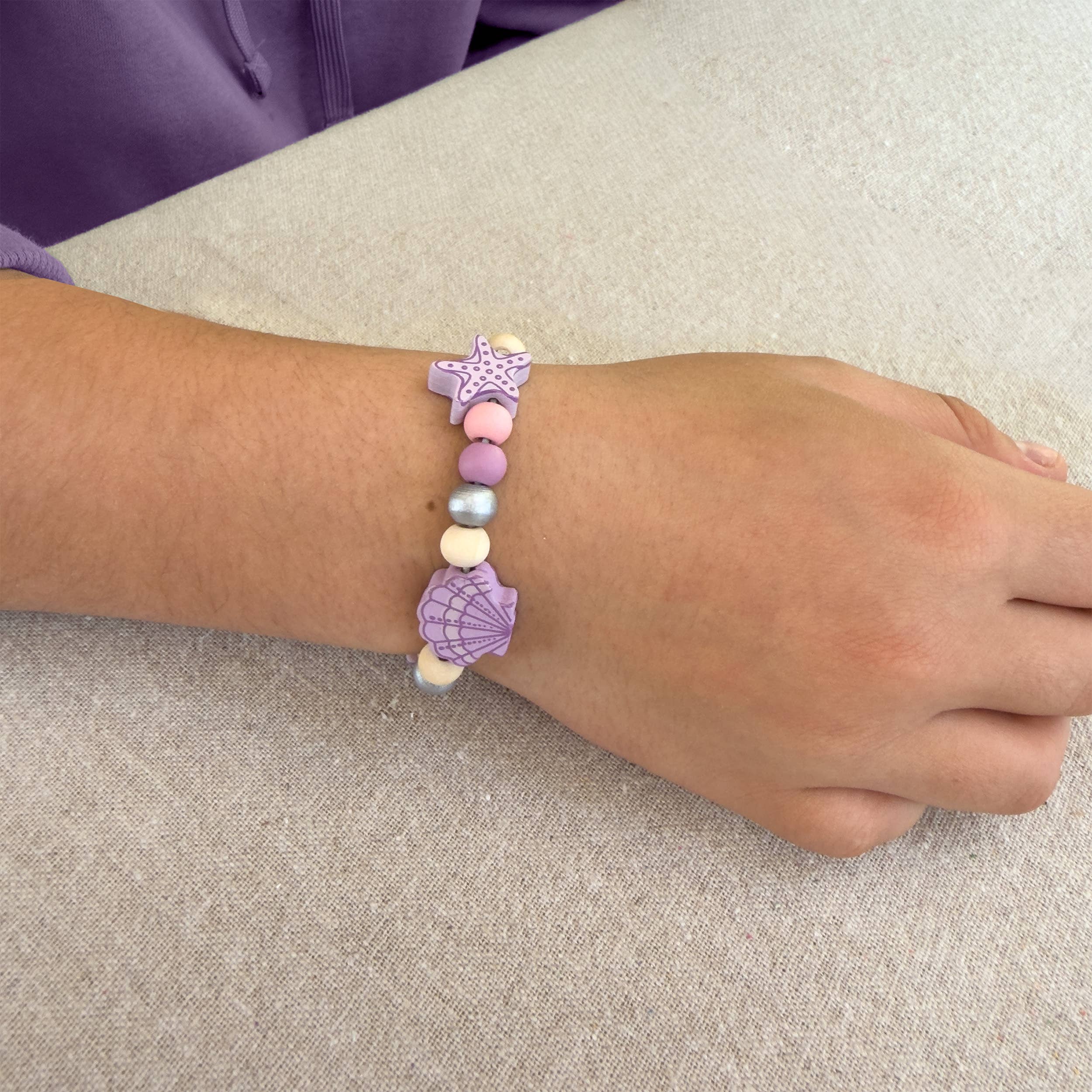 Seashell bracelet bead kit for children, make your own jewellery, Cotton Twist