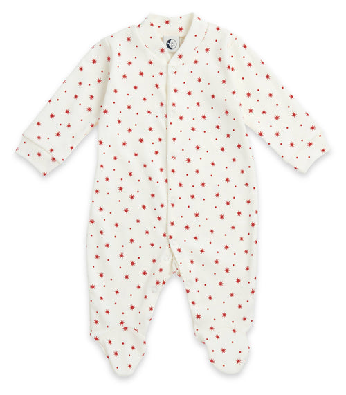 Baby sleepsuit in red star print, children's babygrow, Sleepy Doe