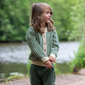 Little Green Radicals olive striped knitted cardigan, organic kids' cardigan