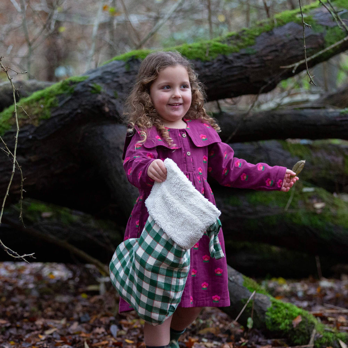 Little Green Radicals olive check organic Christmas stocking, kids' stocking