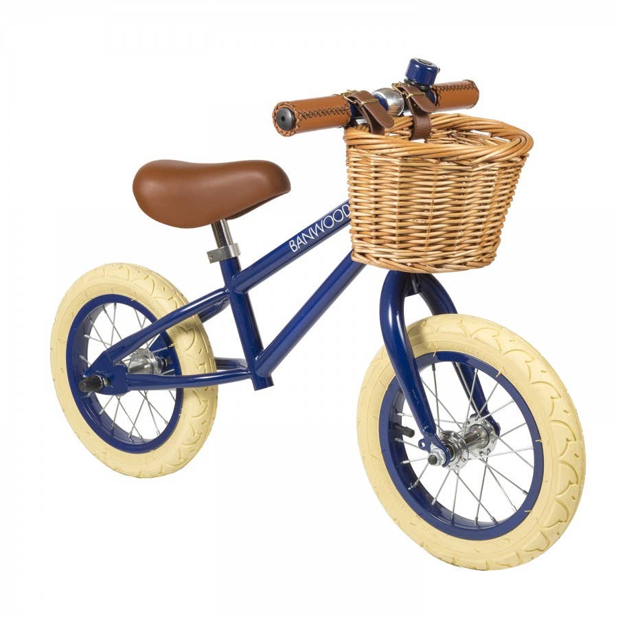 Banwood First Go vintage navy balance bike, wooden no-pedal kids' bike