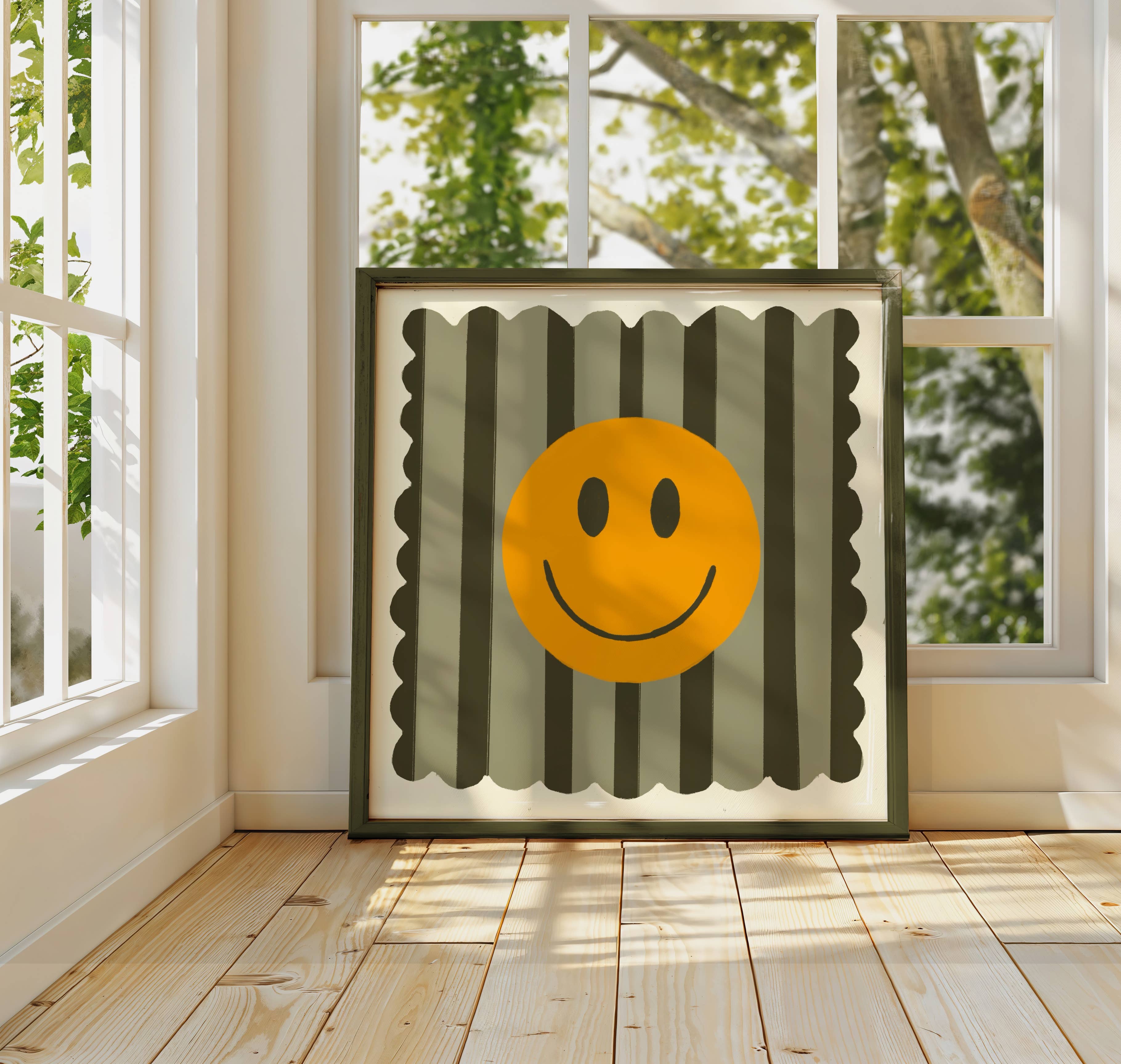 Olive Stripe Smiley, Dopamine Decor, Maximalist, Colourful 