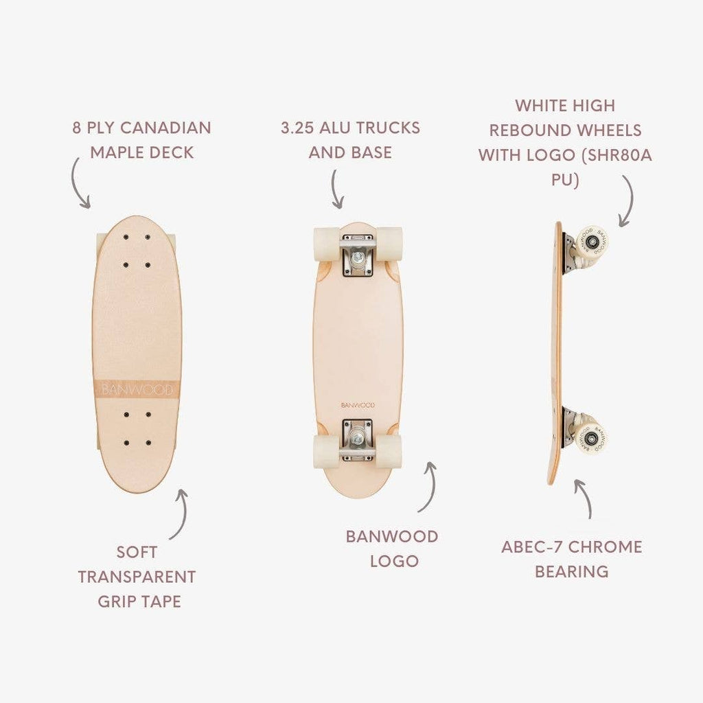 Banwood cream kids' skateboard, wooden cruiser deck for children