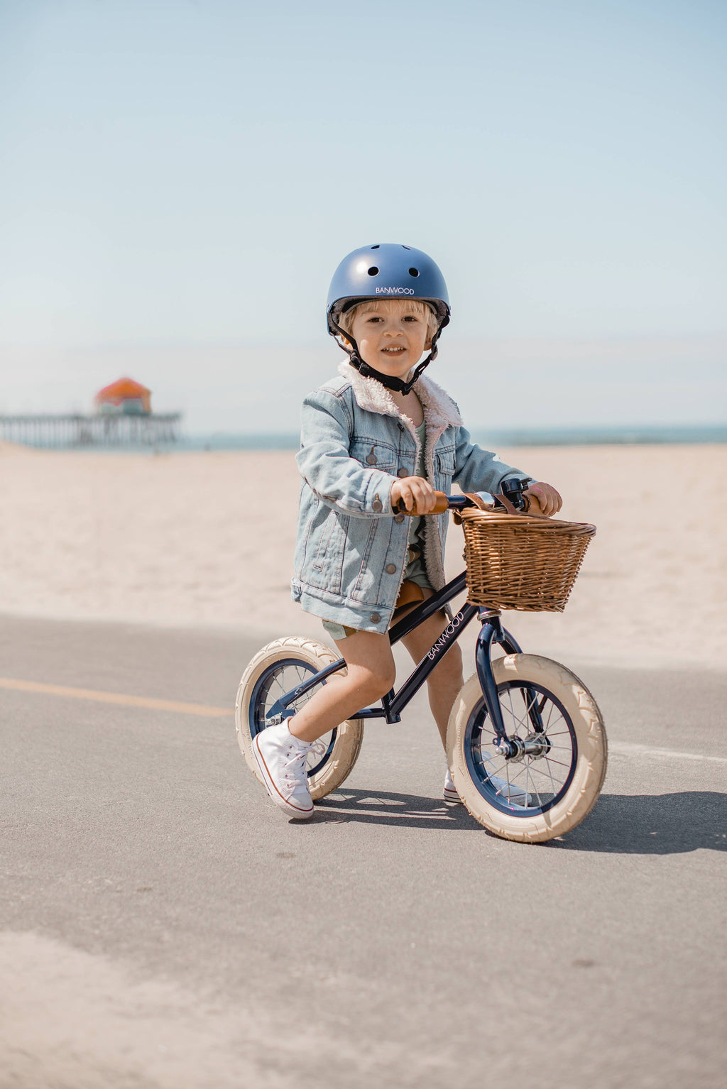 Banwood First Go vintage navy balance bike, wooden no-pedal kids' bike