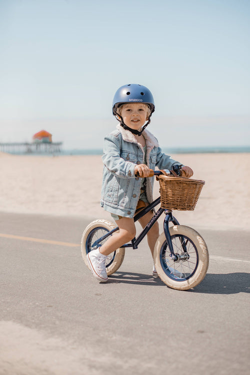 Banwood First Go vintage navy balance bike, wooden no-pedal kids' bike