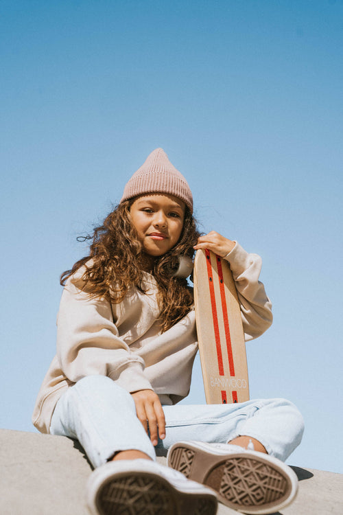 Banwood red kids' skateboard, wooden cruiser deck for children