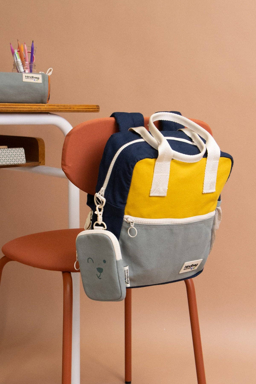 Arthur tricolour saffron backpack, kids' jute rucksack, Hindbag