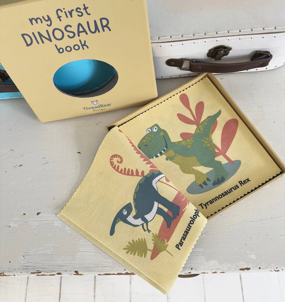 ThreadBear My First Dinosaur rag book, soft cloth book for babies