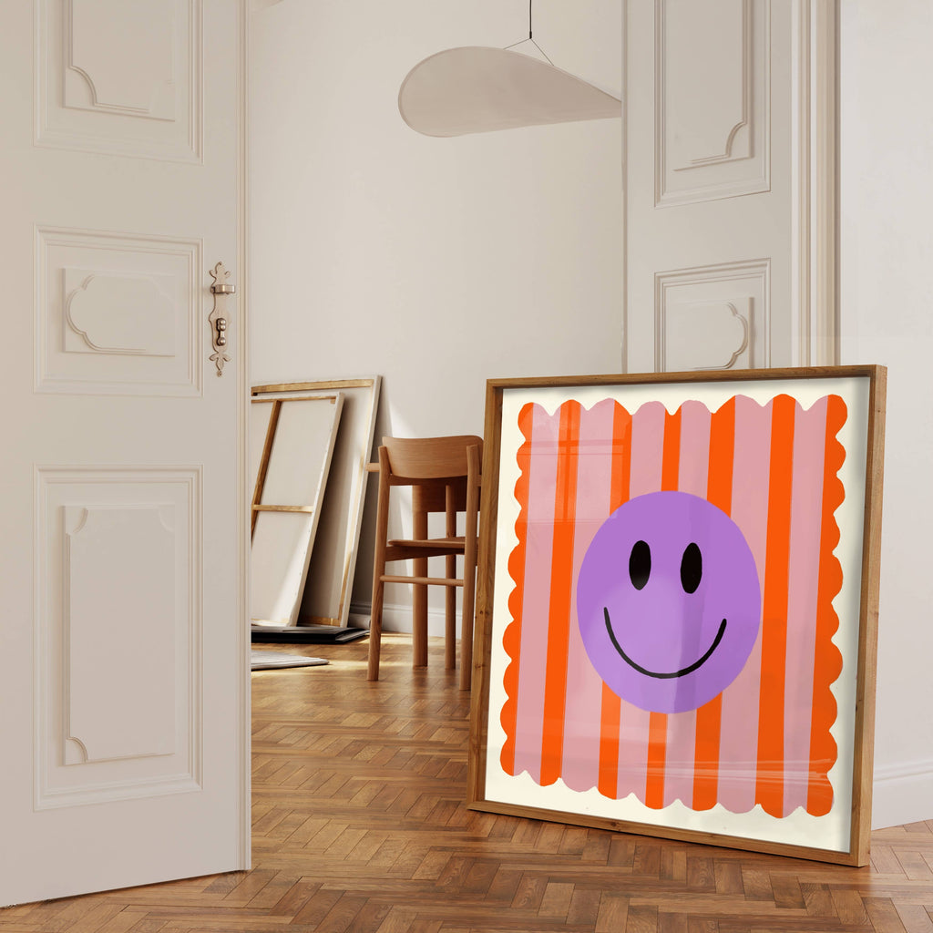 Orange Stripe Smiley, Colourful, Smileys, Dopamine Decor, 