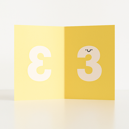 Age 3 cute character die cut birthday card for kids, Rumble Cards