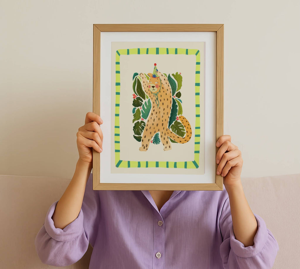 Larry Leopard , Kids Art Print, Colourful Art, Fun Art 
