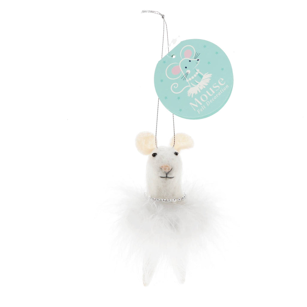 Felt mouse hanging decoration in white fluffy dress, kids' room decor, Rex London