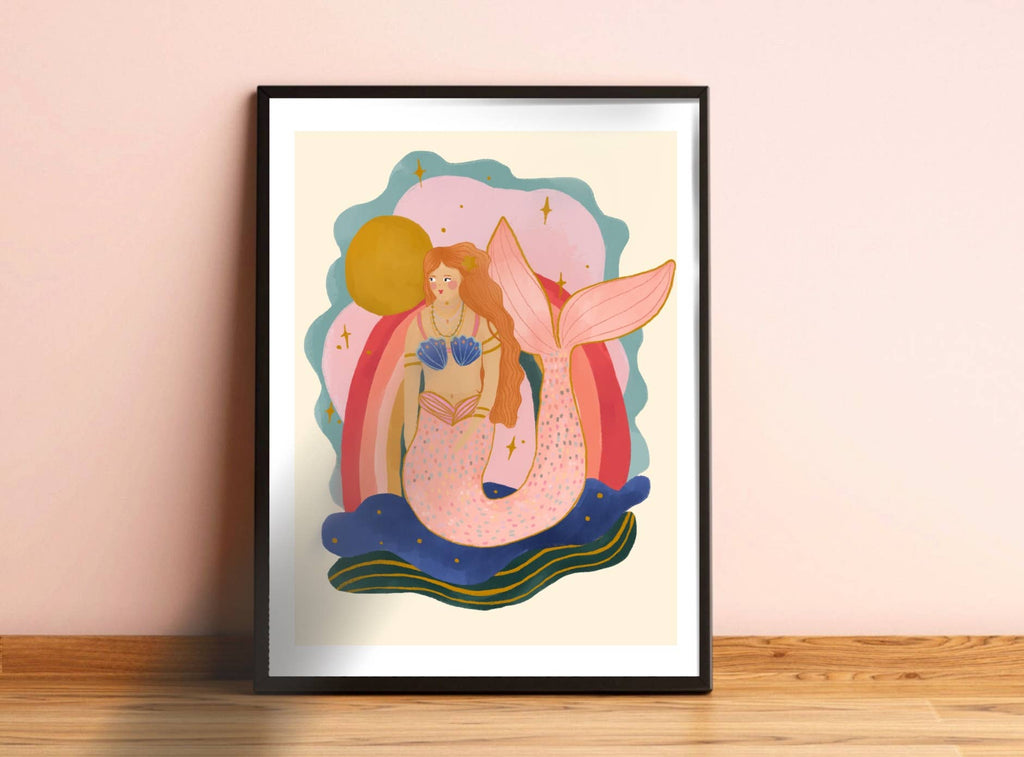 Mermaid Art Print, Children’s Room, Bright and Colourful,