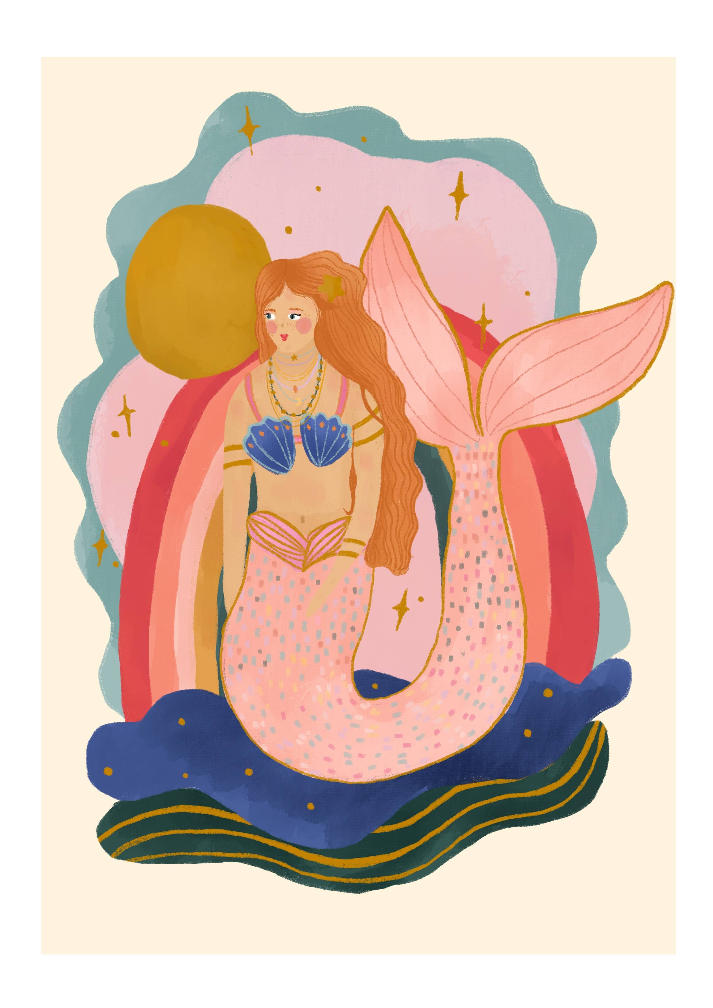 Mermaid Art Print, Children’s Room, Bright and Colourful,