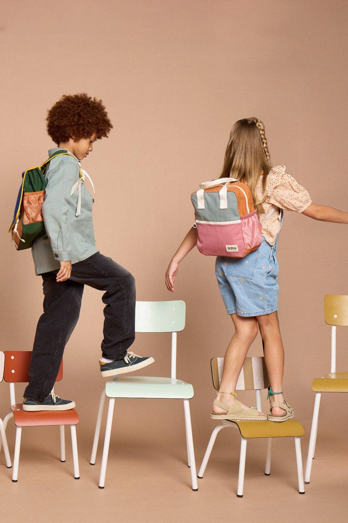 Arthur tricolour sage backpack, kids' jute rucksack, Hindbag