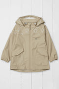 Colour-changing kids' waterproof rain jacket in stone, hooded coat, Grass & Air