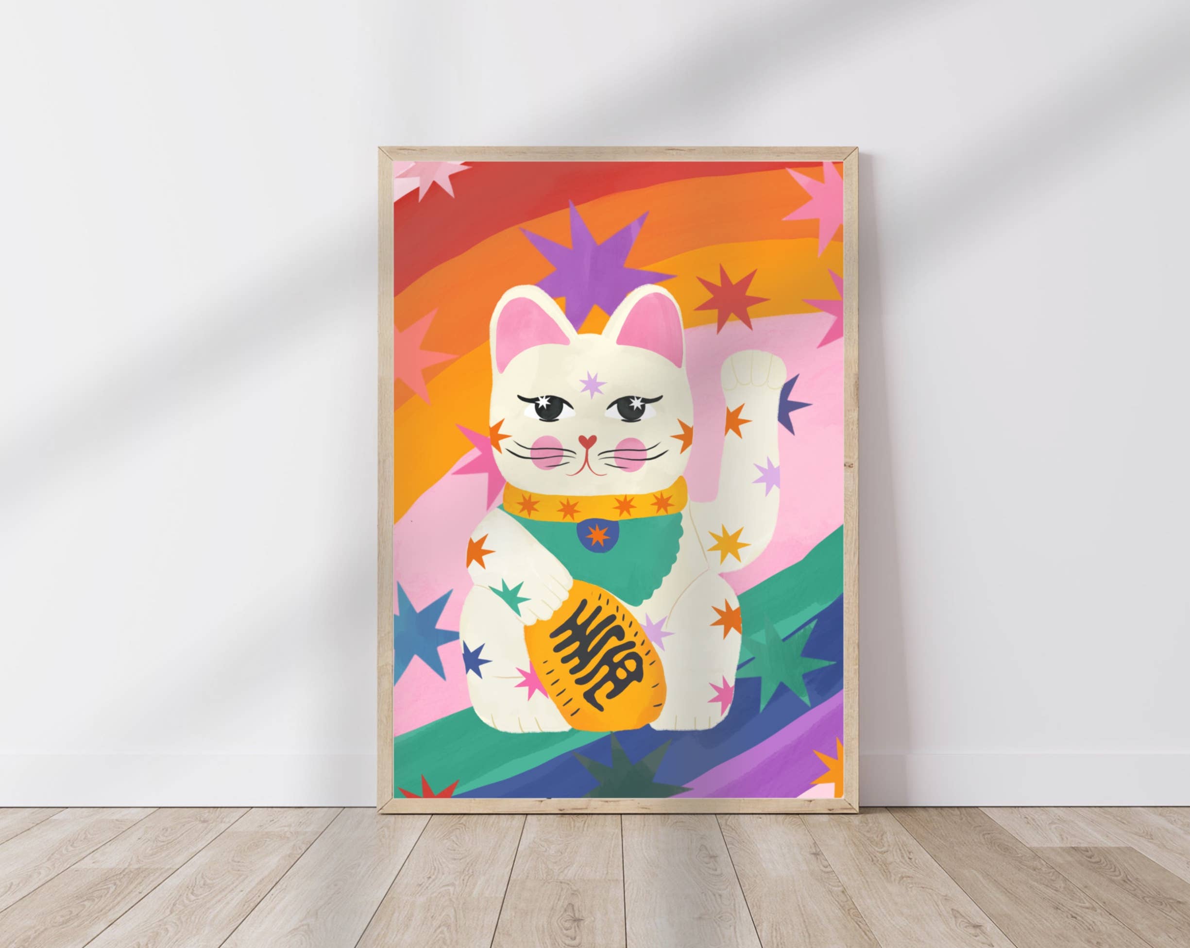 Lucky Rainbow Cat,  Children’s Room, Bright and Colourful,