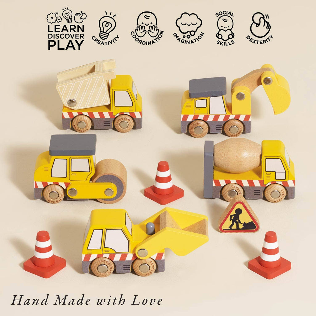 Le Toy Van construction cars, trucks and diggers, kids' wooden play set