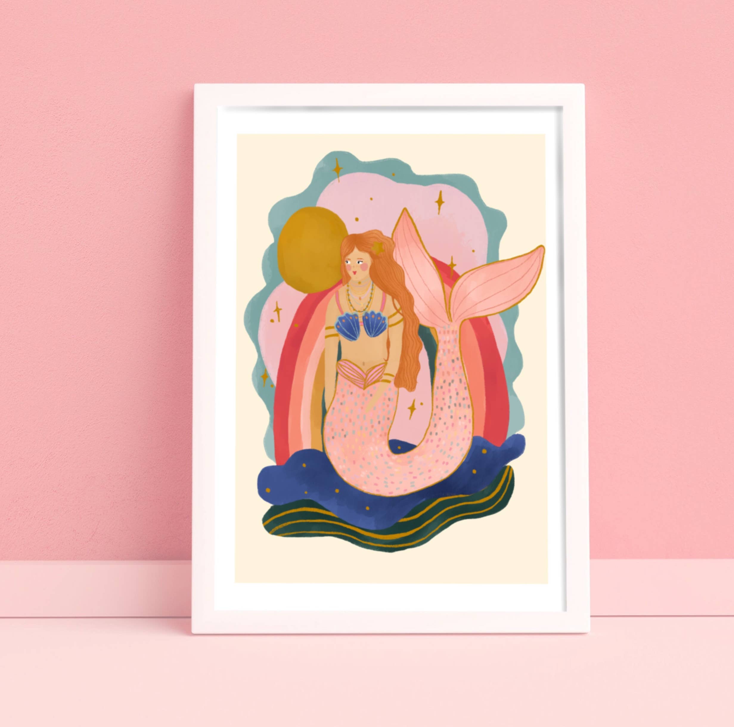 Mermaid Art Print, Children’s Room, Bright and Colourful,