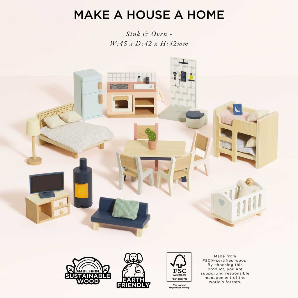 Le Toy Van complete dolls house furniture set, kids' wooden play set