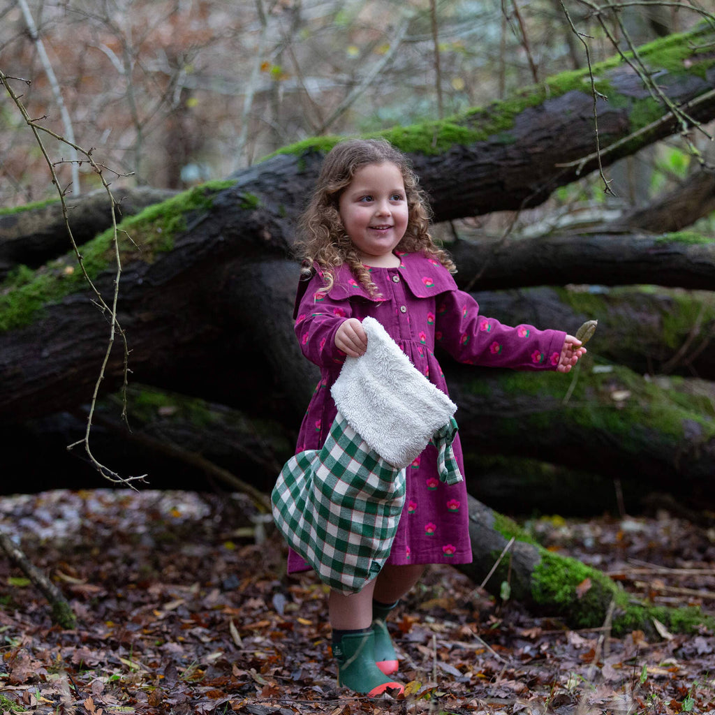 Little Green Radicals olive check organic Christmas stocking, kids' stocking